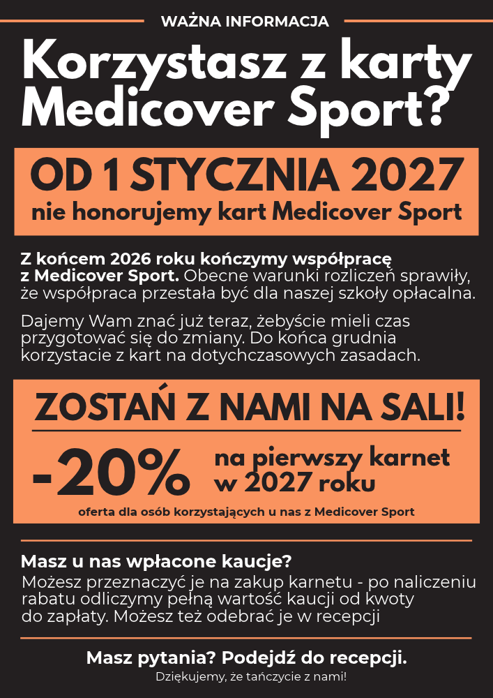 Ważna informacja o zakończeniu współpracy z Medicover Sport od 1 stycznia 2027 roku